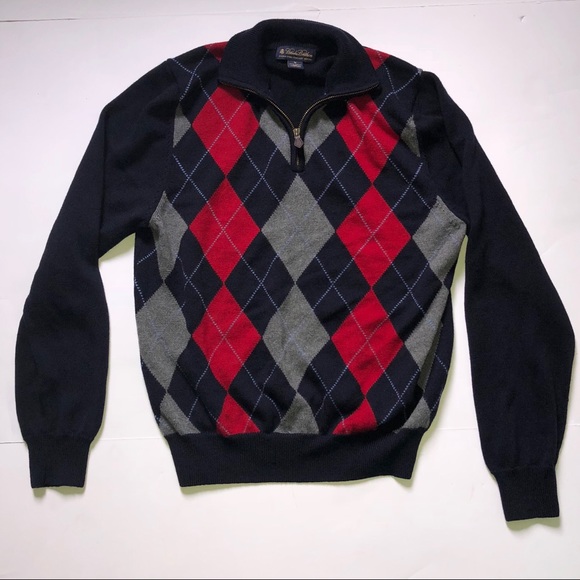 Brooks Brothers Argyle Sweater 4 Zip Up 